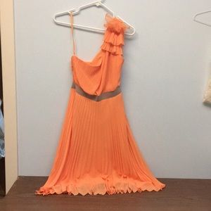 BCBG one shoulder salmon pleated dress
